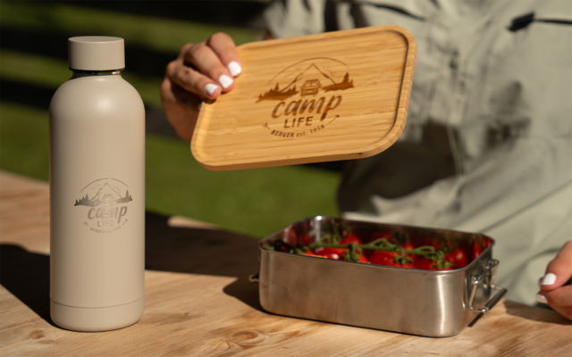 Camplife Edelstahldose mit Bambusdeckel und Gummiband