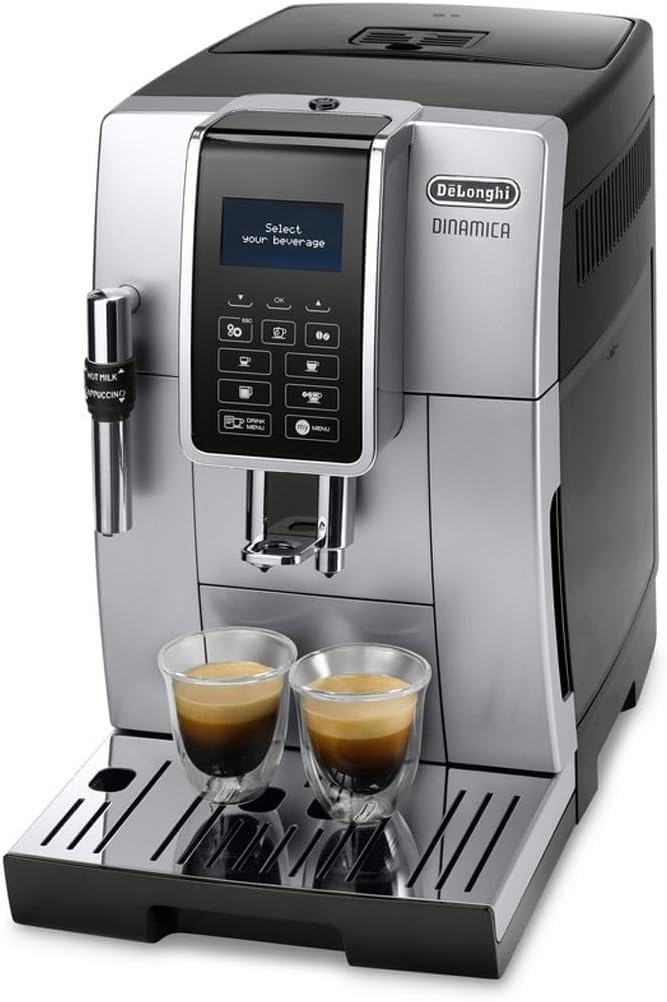 De'Longhi Dinamica ECAM 350.35.SB Kaffeevollautomat mit Profi-Milchaufschäumdüse für Cappuccino, silber & Original Wasserfilter DLSC002 - Zubehör für De'Longhi Kaffeevollautomaten, weiß