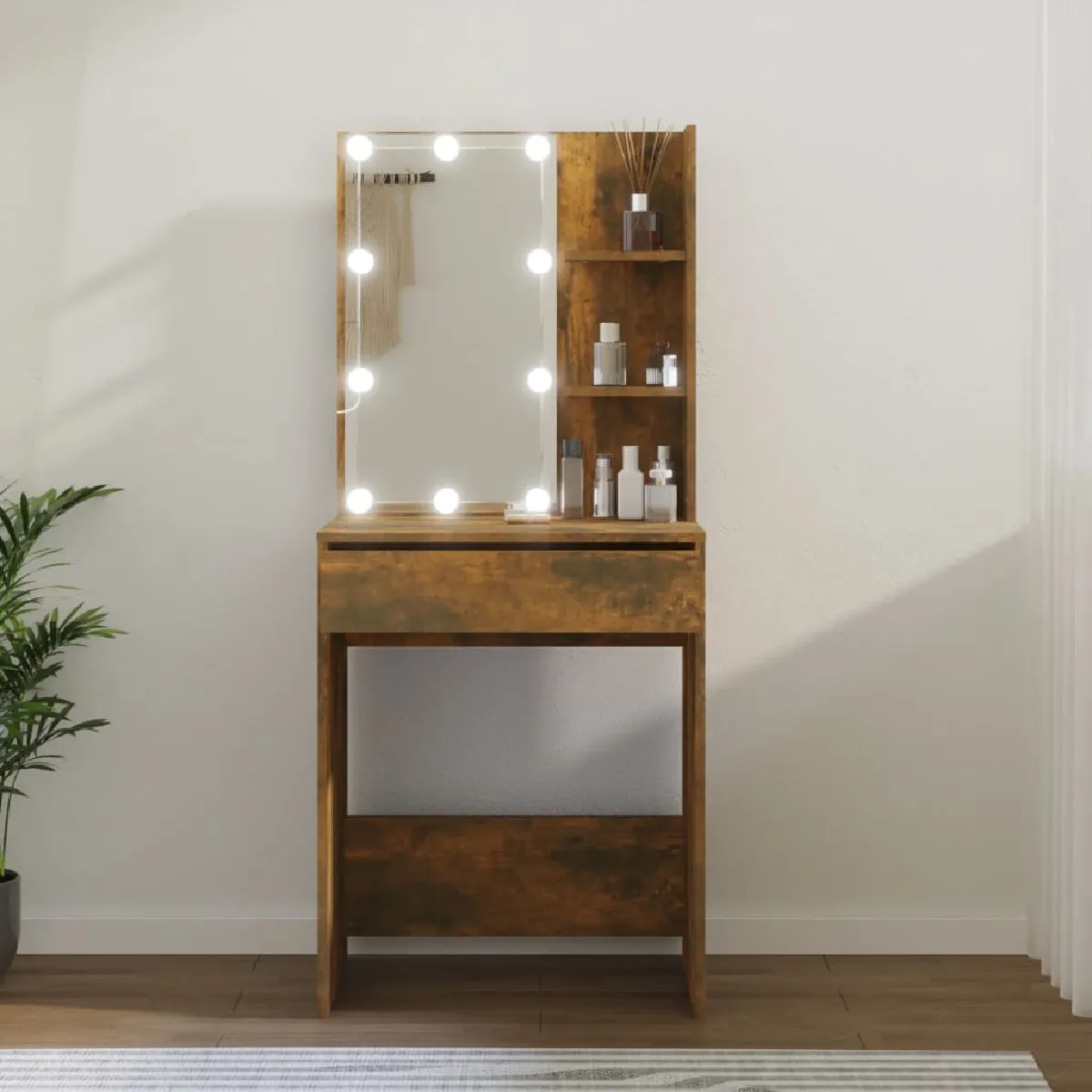 vidaXL Coiffeuse avec LED - Chêne Fumé