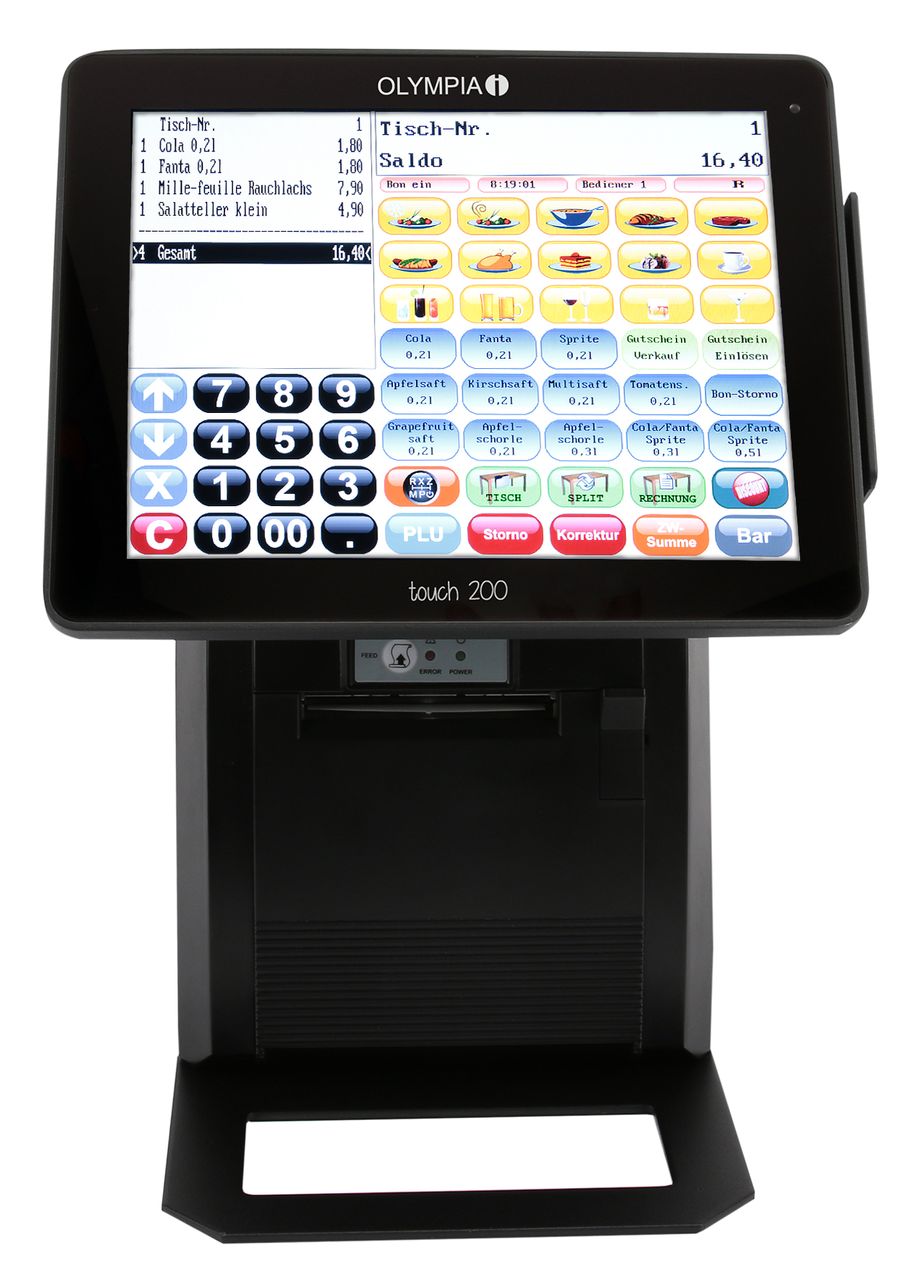 OLYMPIA Touch 200 Registrierkasse 3 Jahre TSE Lizenz Android Betriebssystem, Schwarz