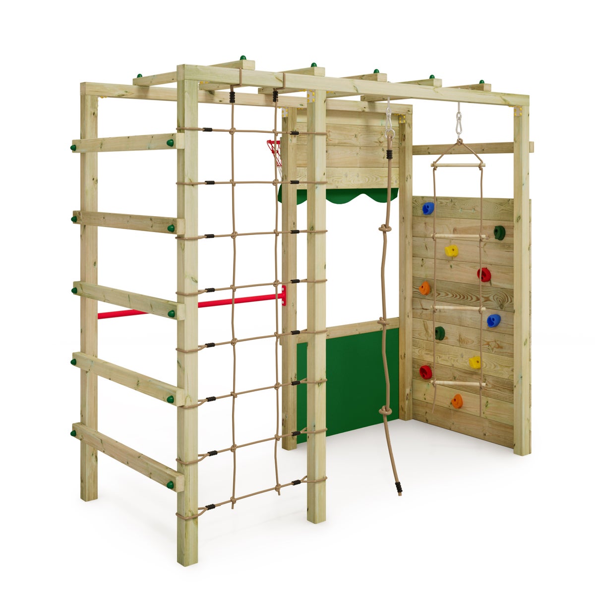WICKEY Klimrek Speeltoren Smart Action Tuin Speeltoestel met Klimwand en Speelaccessoires - Groen