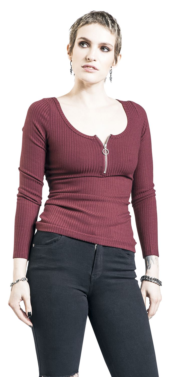 Haut Manches Longues Zippé Au Col | Black Premium by EMP T-shirt manches longues