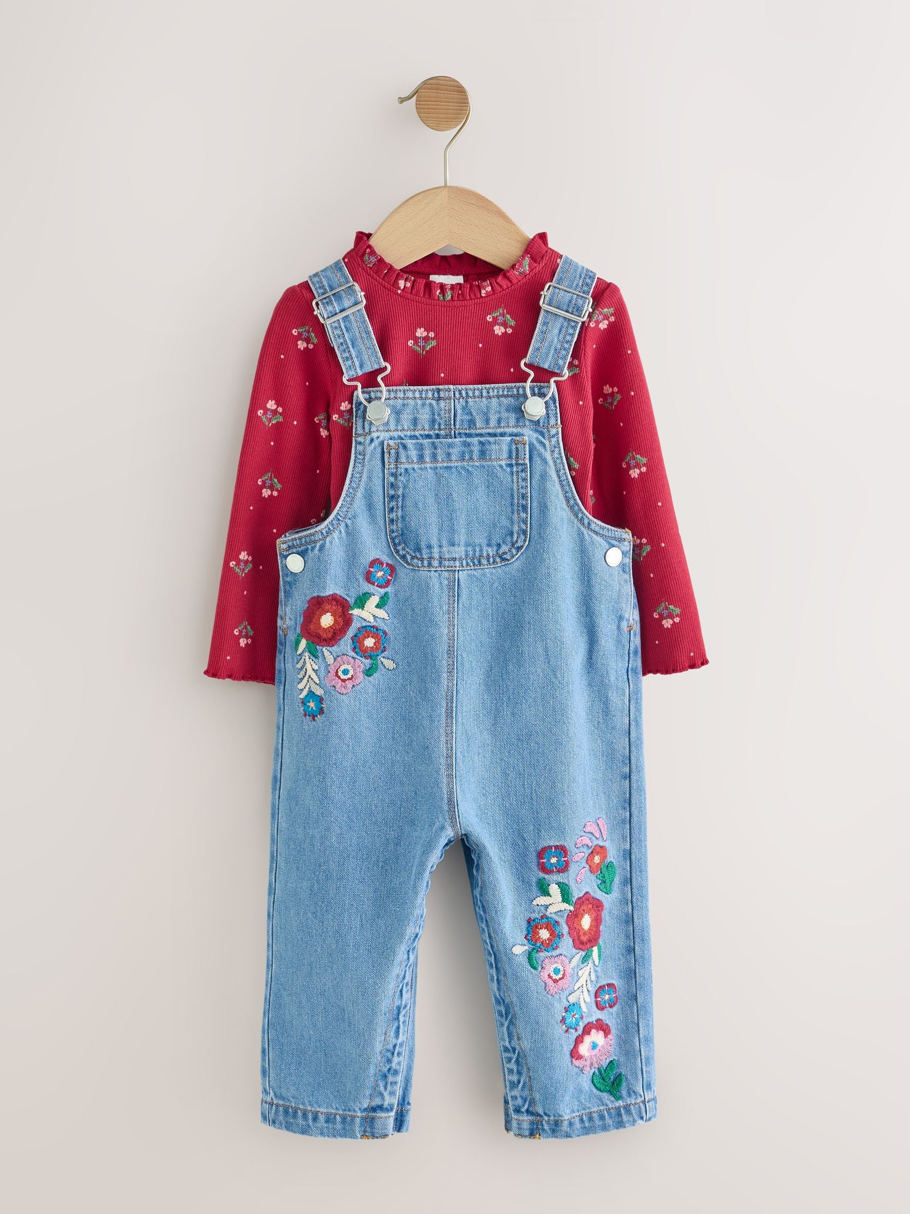 Normaal blauw - Geborduurde tuinbroek met bloemen (3mnd -7jr)