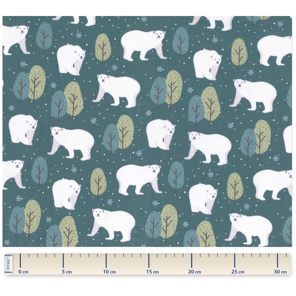 Tissu Coton Au Mètre Ex2244 Ours Polaires Bleu Vert