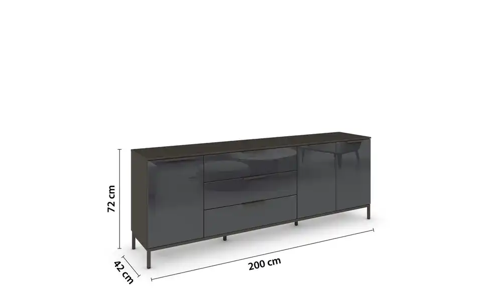 Sideboard Basaltgrau, Graphit Basaltgrau, Graphit Front: Glas, Oberboden: Dekor Graphit