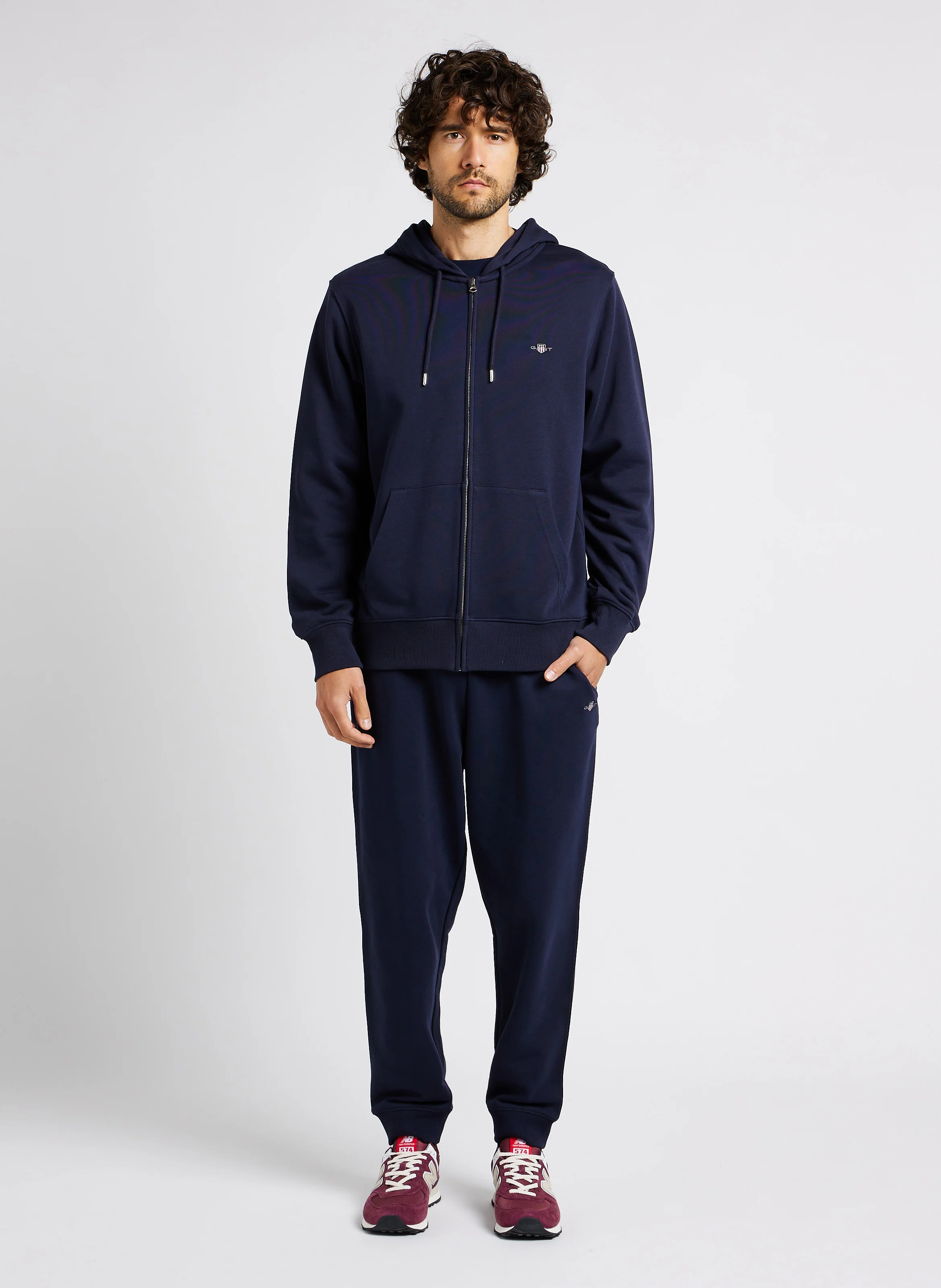 Sweat droit zippé à capuche en coton mélangé | Bleu