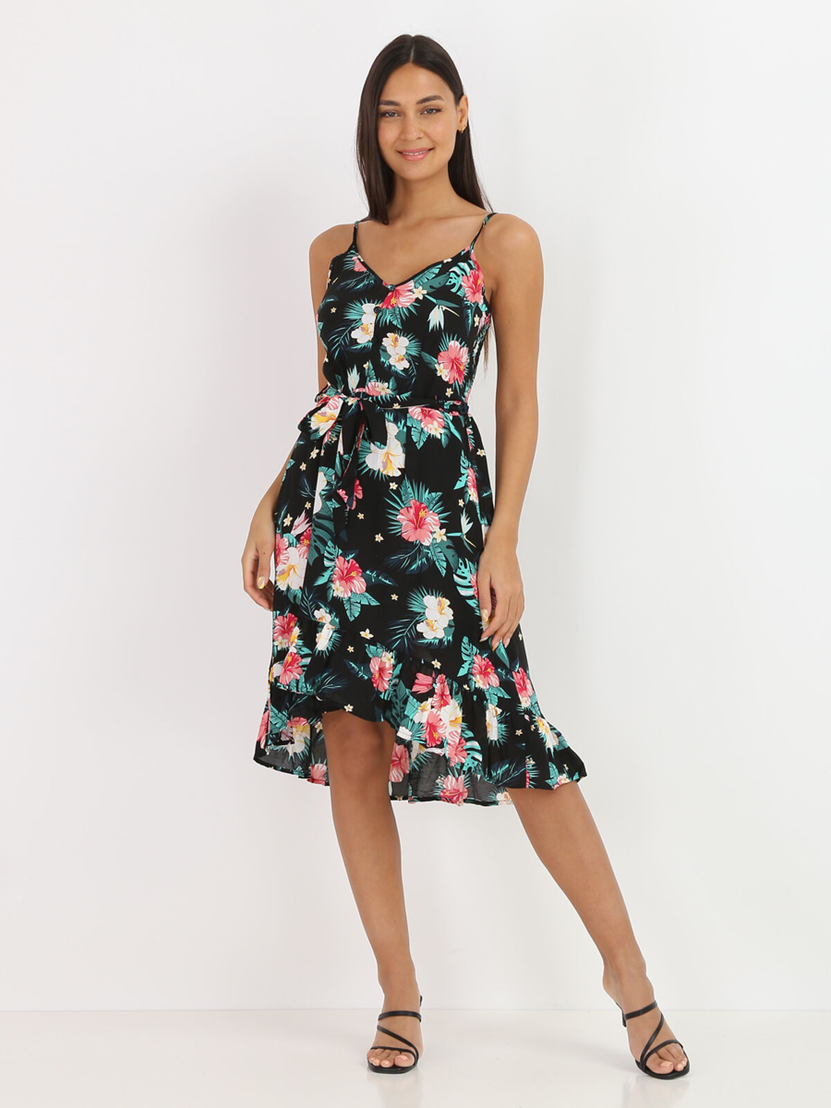 Robe à fleurs exotiques- Noir