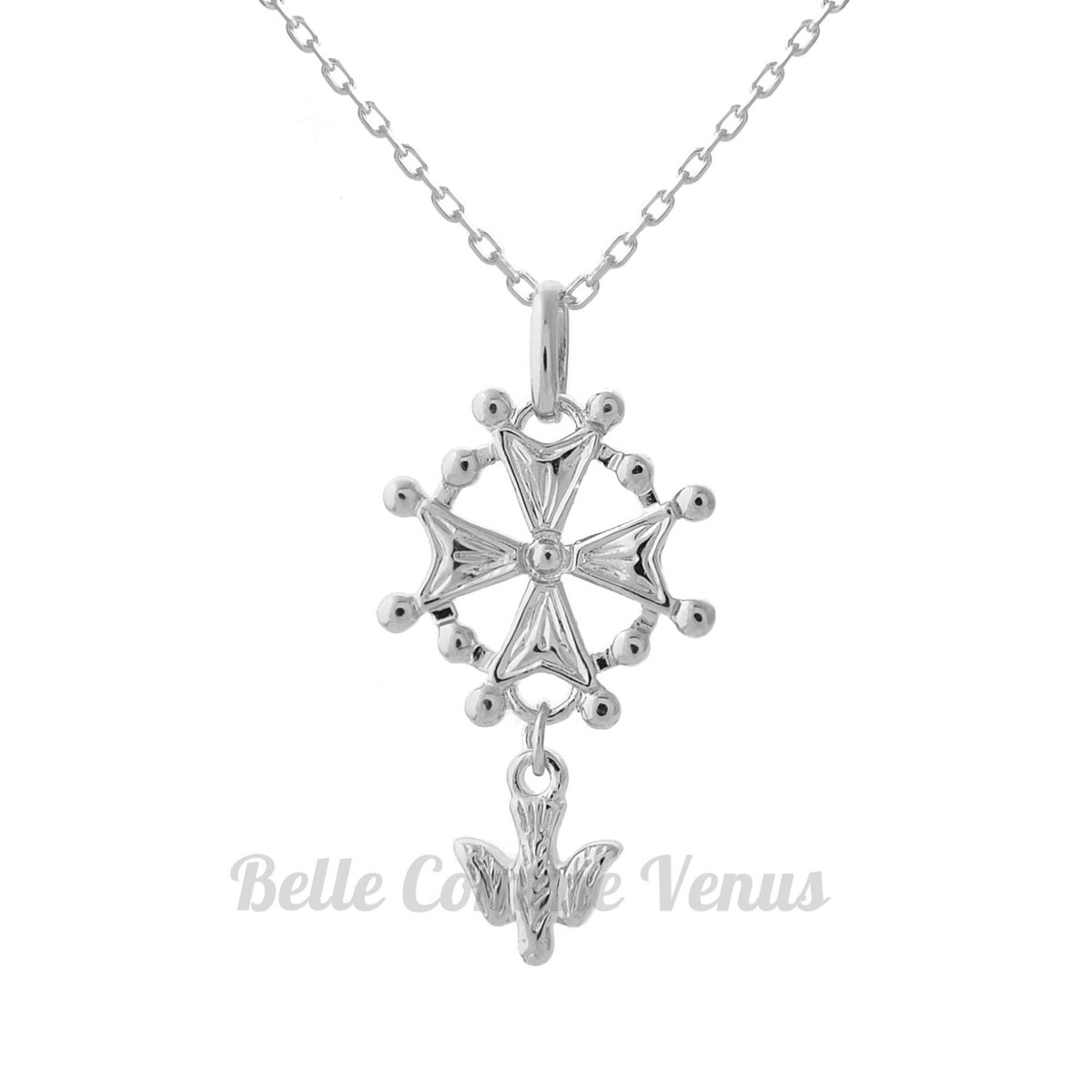 Collier croix Huguenote croix protestante Argent 925 Rhodié