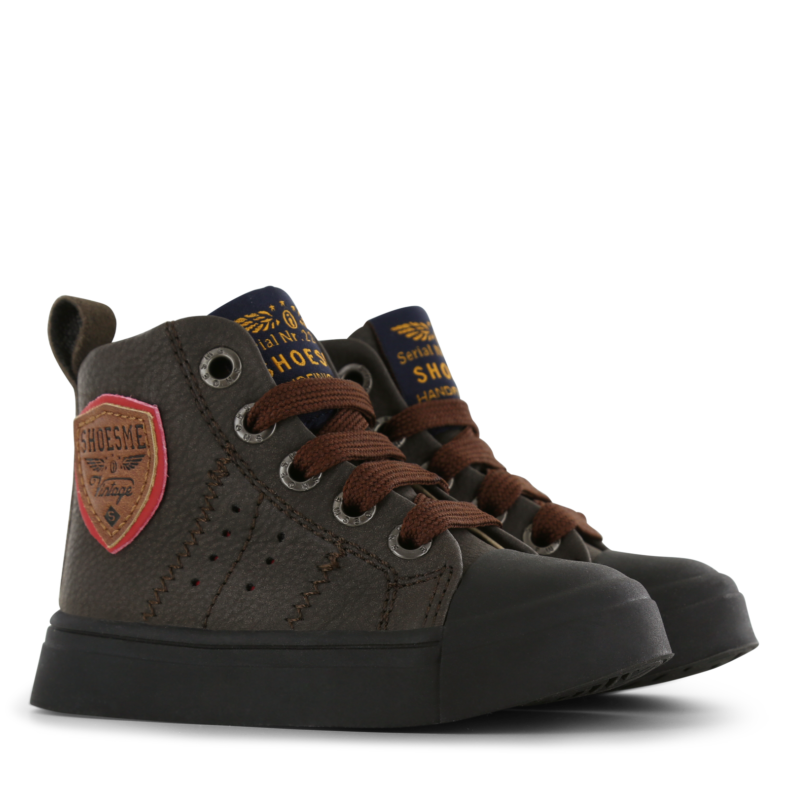 Shoesme donkerbruine veterboot met patch Microleer | Sale