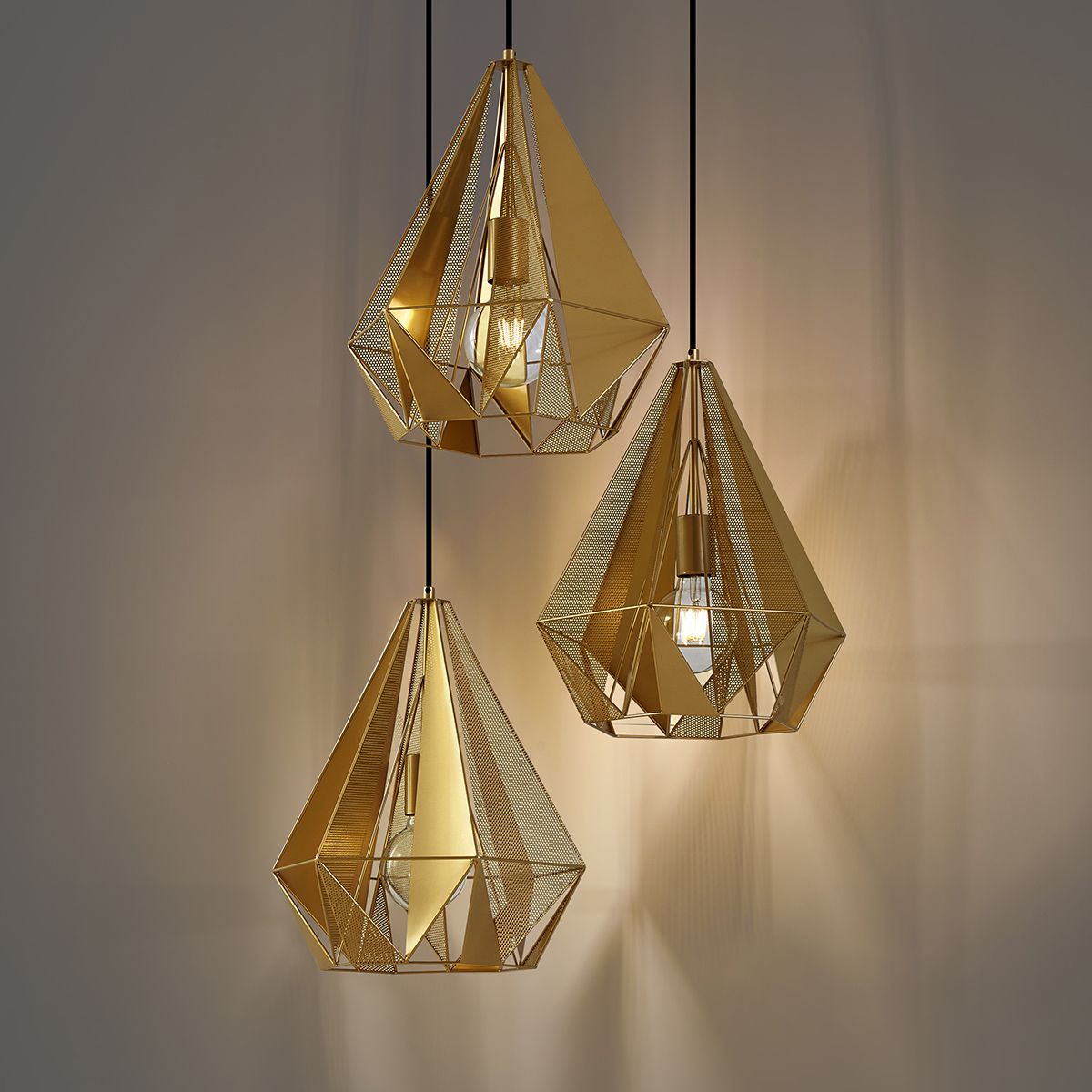 Industriële hanglamp goud met mesh 3-lichts - Carcass