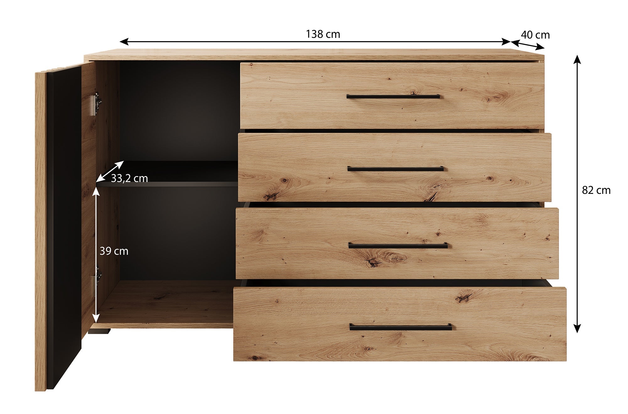 Meubella - Dressoir Adyson - Eiken - 138 cm