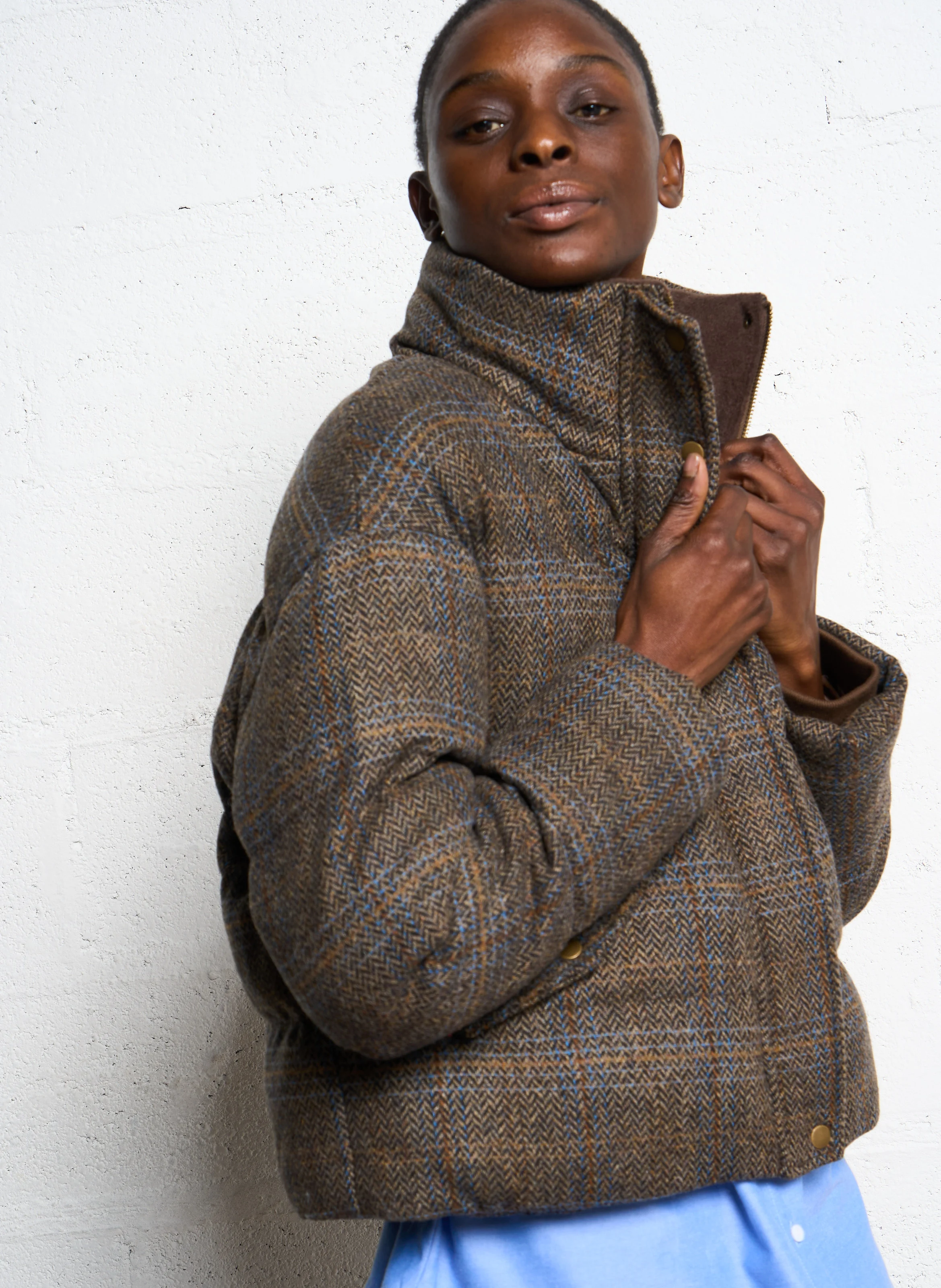 HIDAI - Doudoune droite col montant en laine mélangée | Marron