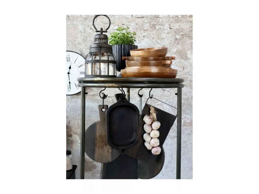 Etagère sur roues en bois recyclé marron et fer noir Ø.60 x Ht.160.5cm