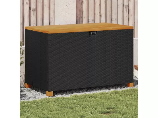 Prolenta Premium - Boîte de rangement de jardin noir résine tressée bois d'acacia