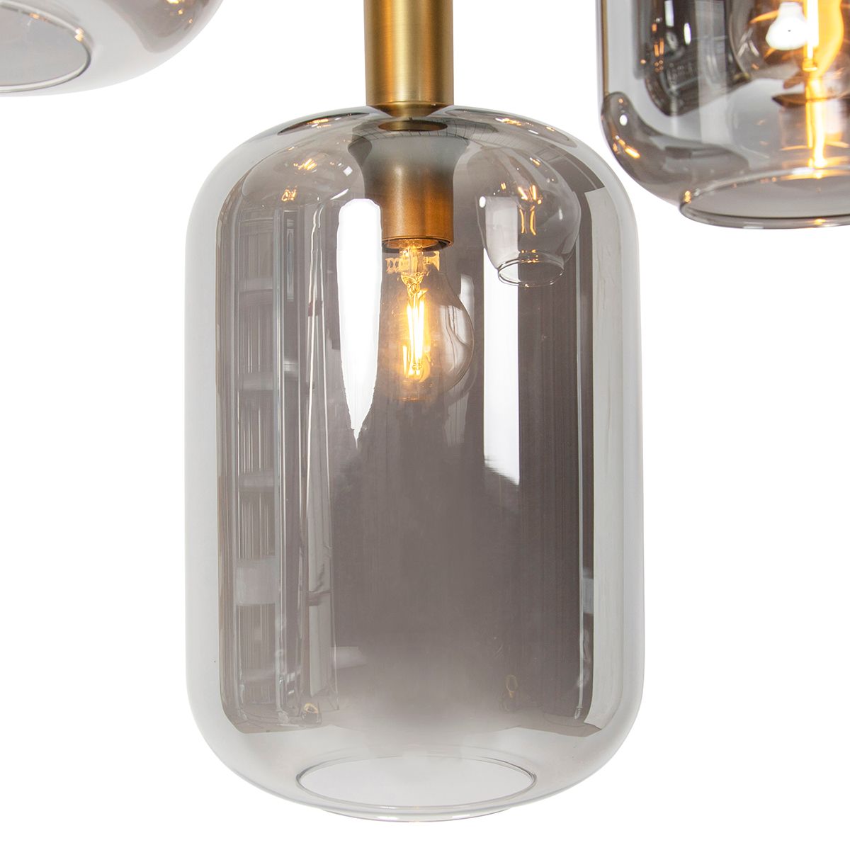 Smart hanglamp zwart met goud met smoke glas incl. 5 Wifi A60 - Zuzanna