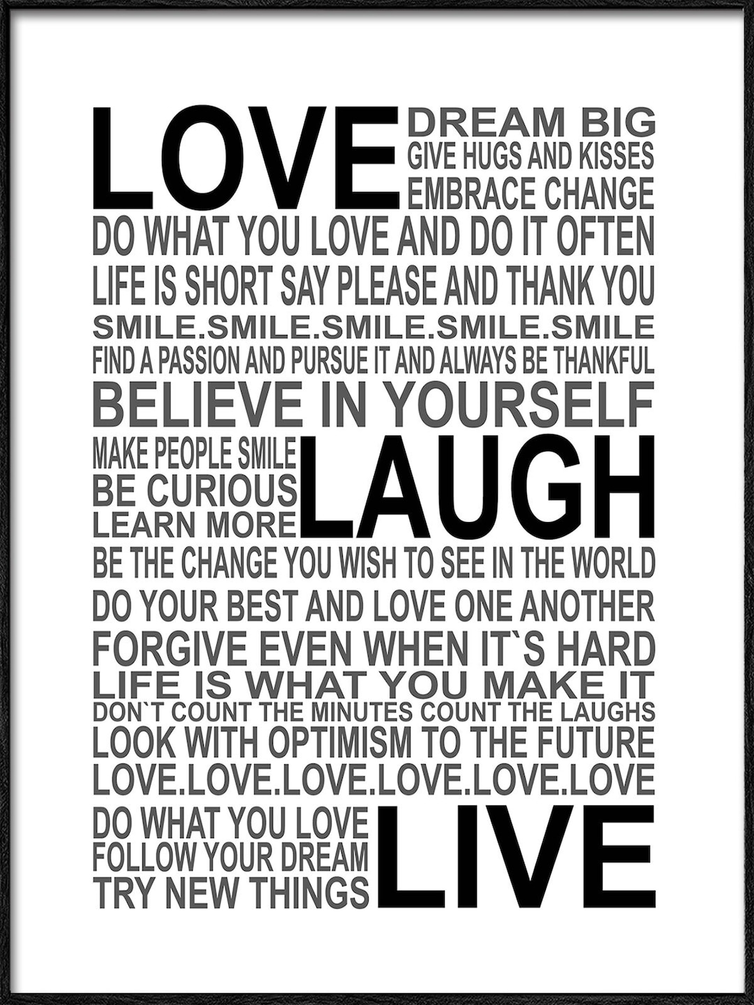 PRO ART Framed-Art Bild LOVE-LAUGH-LIVE 32,5 x 32,5 cm schwarz/ weiß