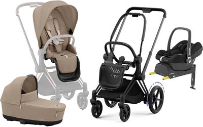 Cybex e-Priam Duovogn inkl. Maxi-Cosi CabrioFix & Base, Cozy Beige/Matt Black