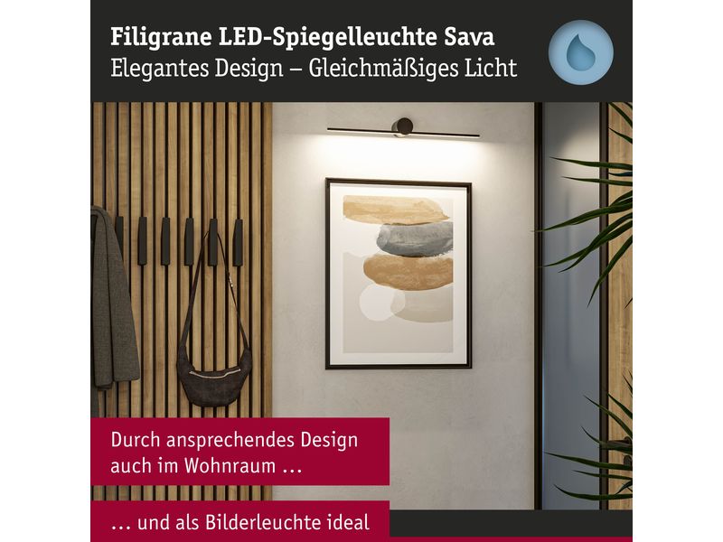 Paulmann Spiegelleuchte LED Sava 5W Schwarz Spiegelrohrleuchte mit Schutzart IP44