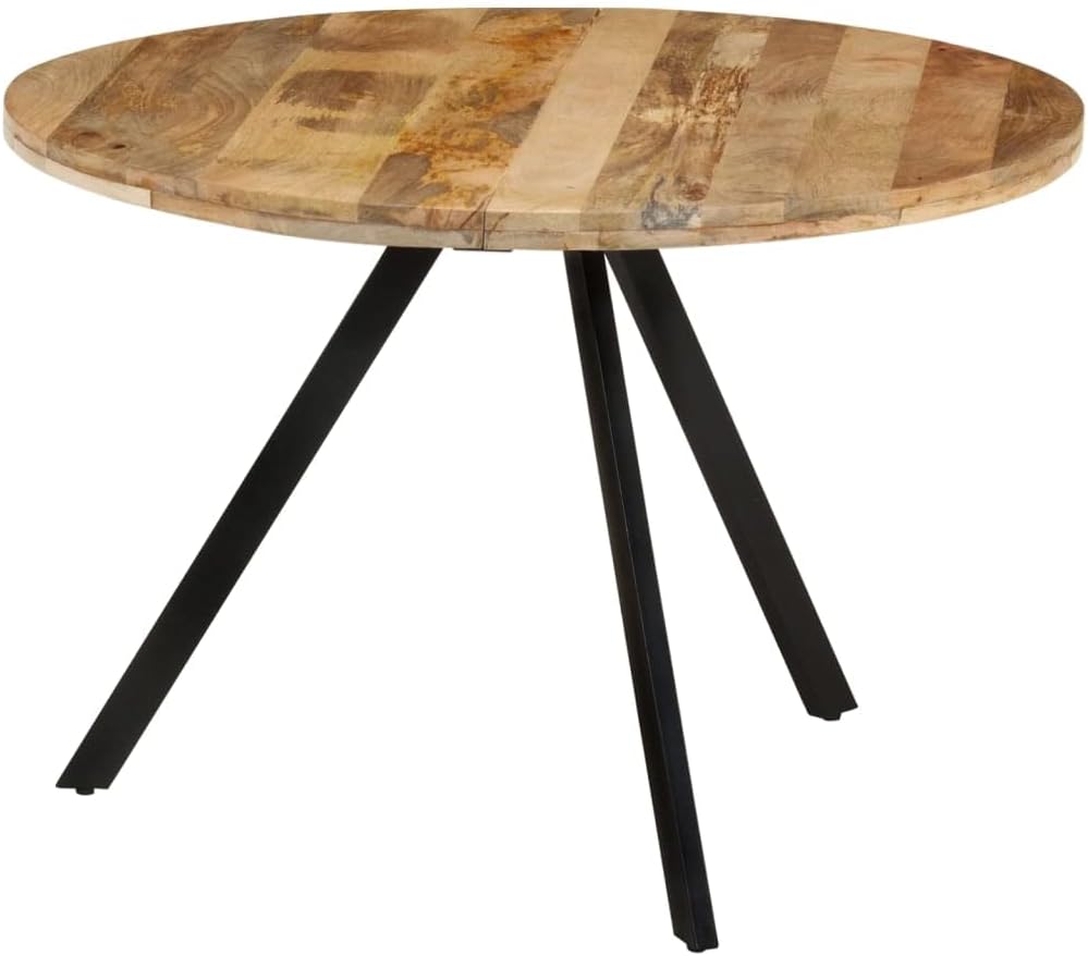 Vintage Style Dining Table 110x75 cm, Solid Mango Wood Top with Powder Coated Iron Frame, Kitchen Table for 4, Rustic Farmhouse Dining Room Furniture