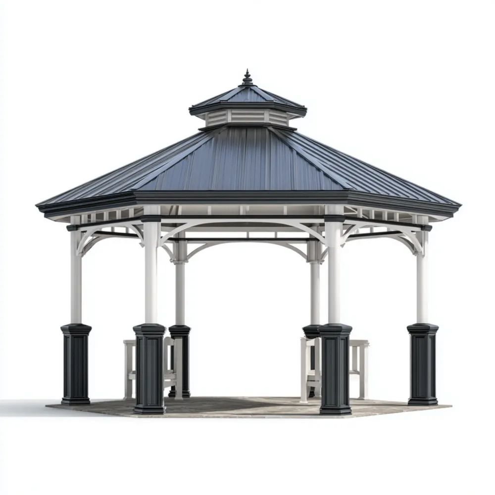Gartenpavillon Metall 4x4x3 m – Schwarz/Weiß – Klassisches Design