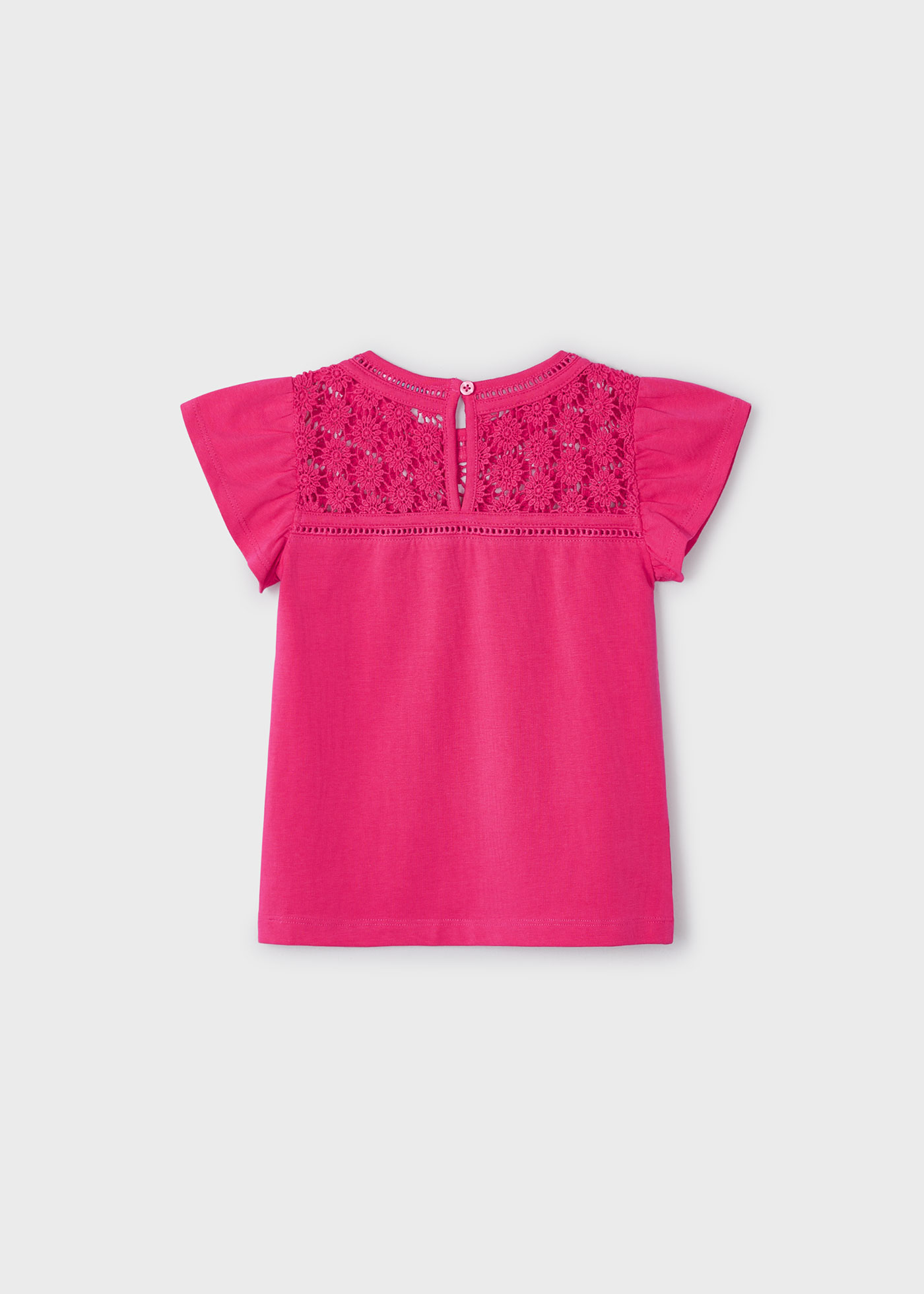 Camiseta feminina Better Cotton guipure, cor fúcsia.