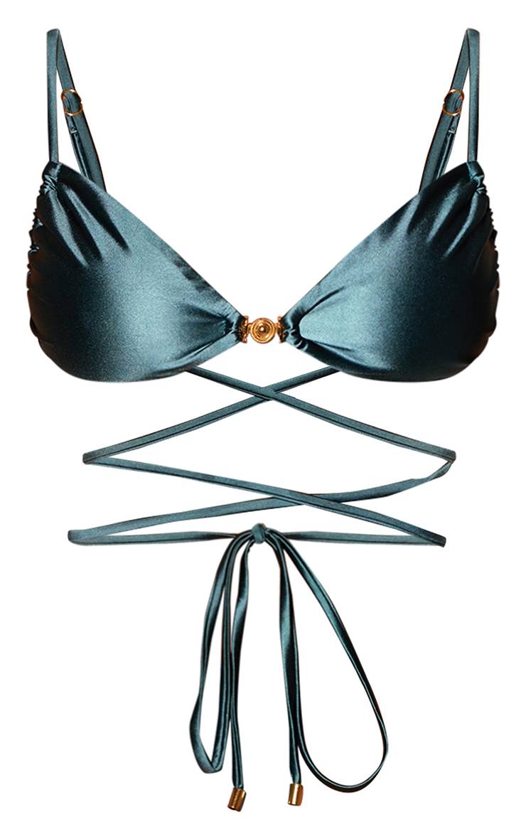 Vert Turquoise Haut De Bikini Triangle Brillant Avec Finitions Dorées