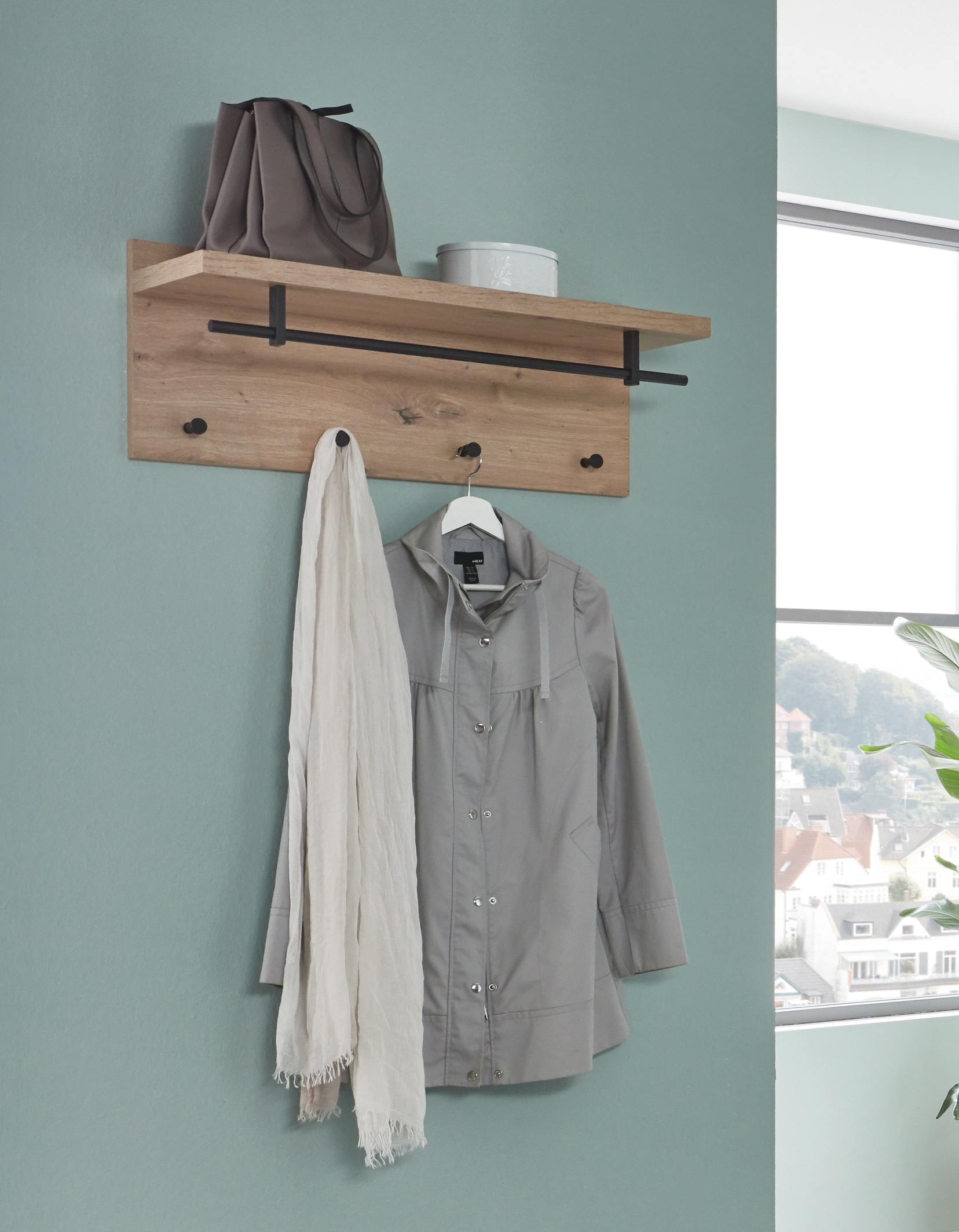 Wandgarderobe PARMA5 Eiche-Dekor/schwarz 75 x 30 cm
