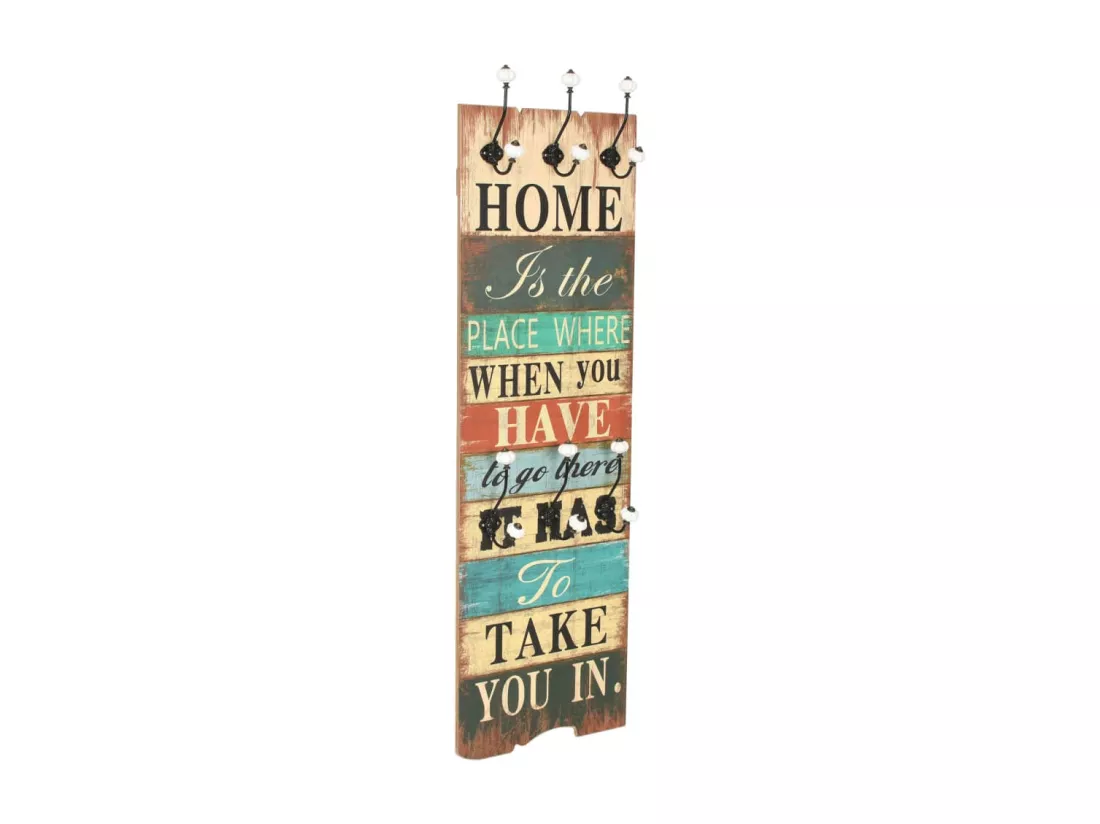Porte-manteau mural avec 6 crochets 120 x 40 cm HOME IS