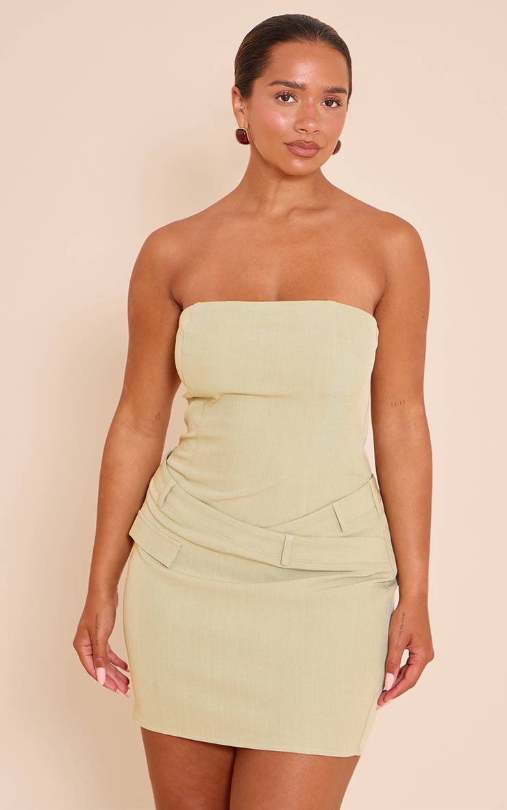 Vert Olive Robe Mini Bandeau Ajustée Sculptante