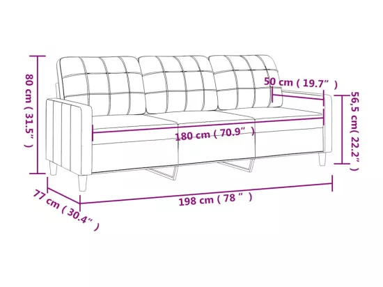 Canapé à 3 places Noir 180 cm Tissu