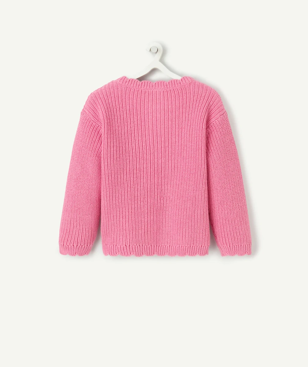 CARDIGAN MAILLE BÉBÉ FILLE EN COTON BIO ROSE COL FESTONNÉ