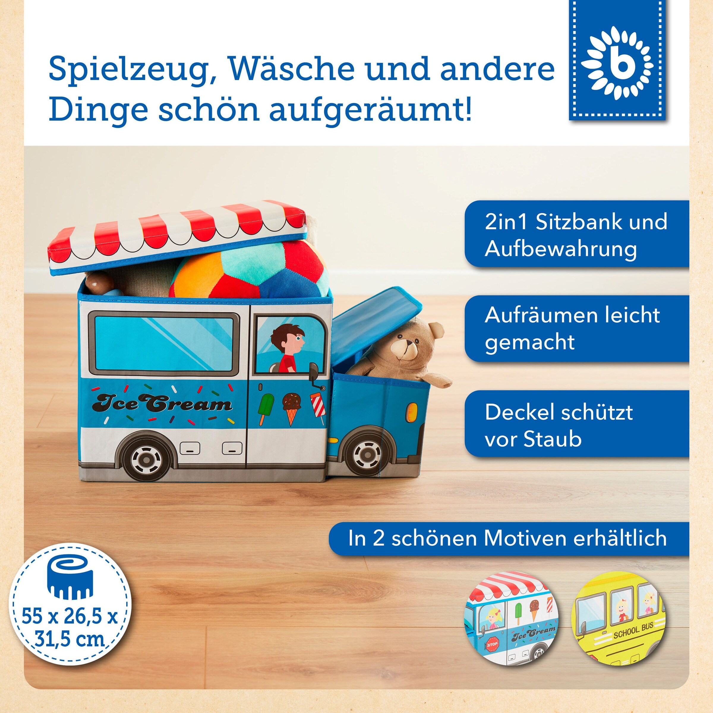 Bieco Aufbewahrungsbox mit Deckel Kinder Icecream Blau