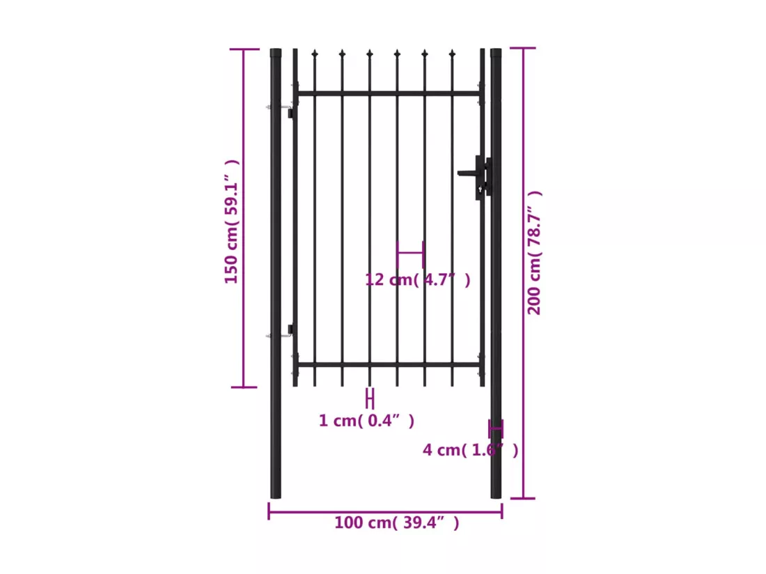 Portillon simple porte avec dessus à pointe Acier 1x1,5 m Noir