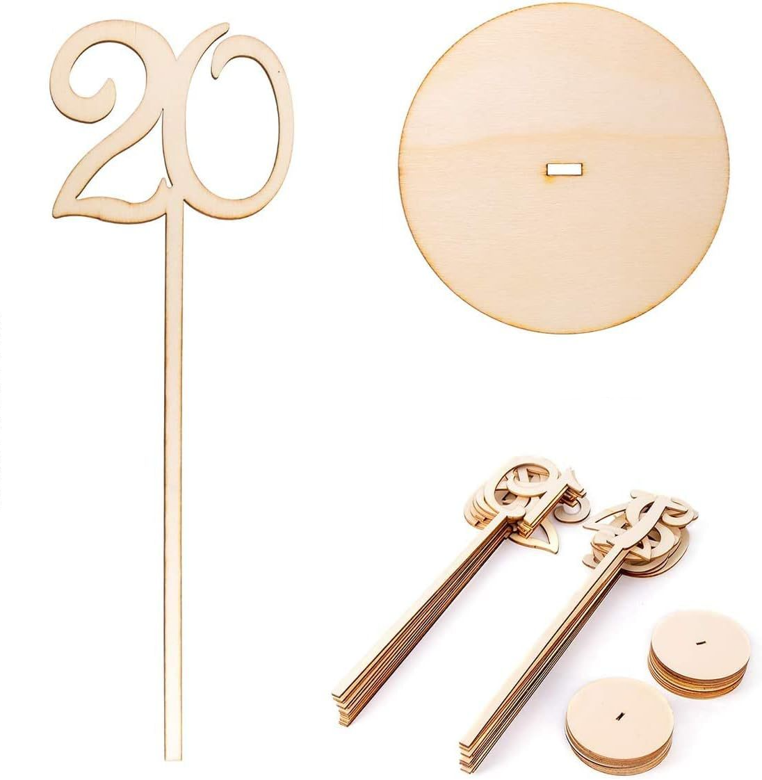 (20er Set) 34x8cm Holz Tischnummern Deko Zahlen Tisch Schilder für Hochzeit / Geburtstage - Braun