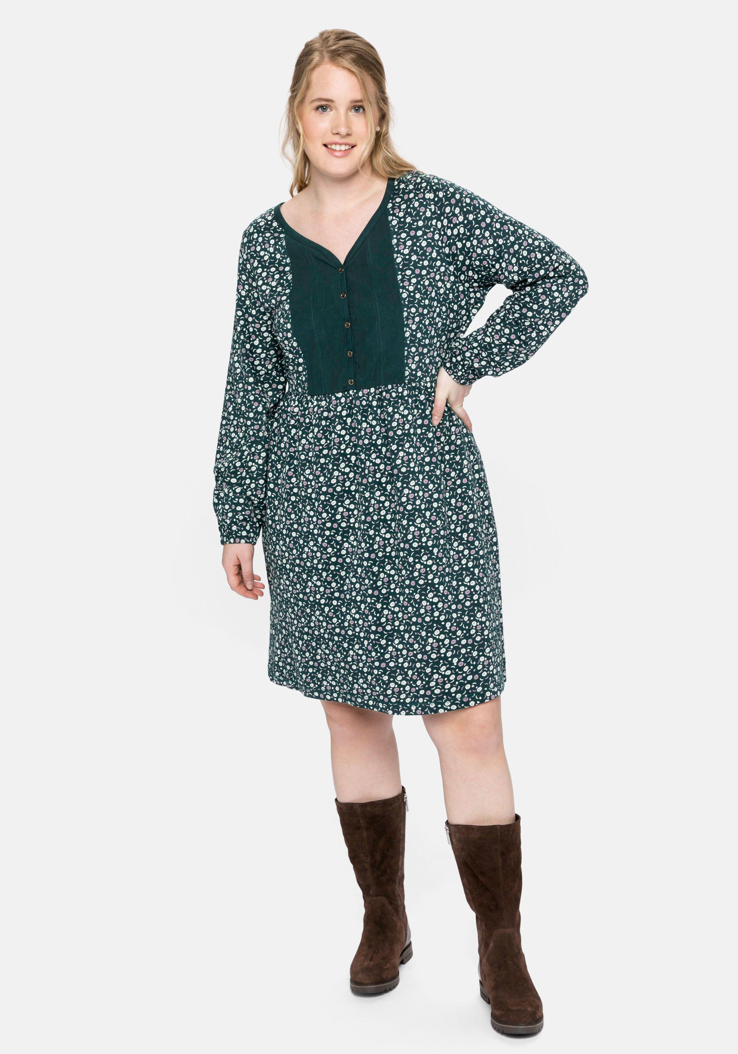 Jerseykleid mit Bluseneinsatz vorn, in kniefreier Länge