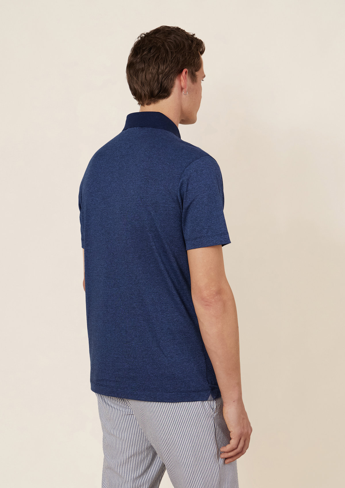 Polo manches courtes Slim en coton mélangé uni bleu marine