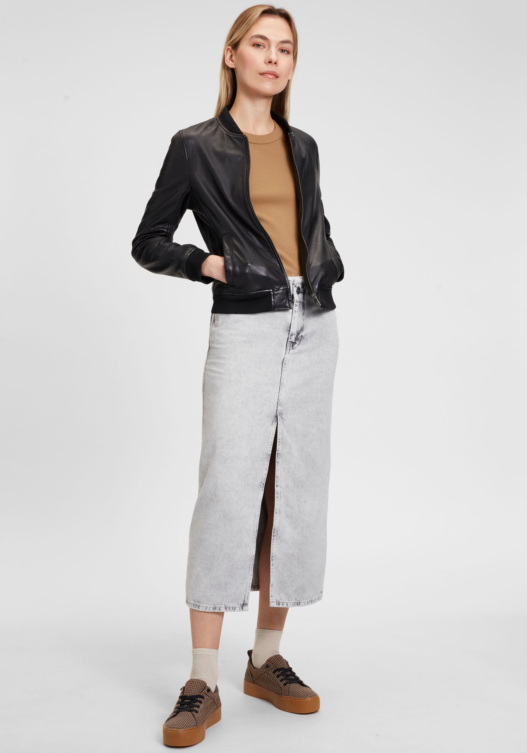Mauritius Lederjacke »MWBjella« mit Stehkragen, Reissverschluss, Strickbündchen