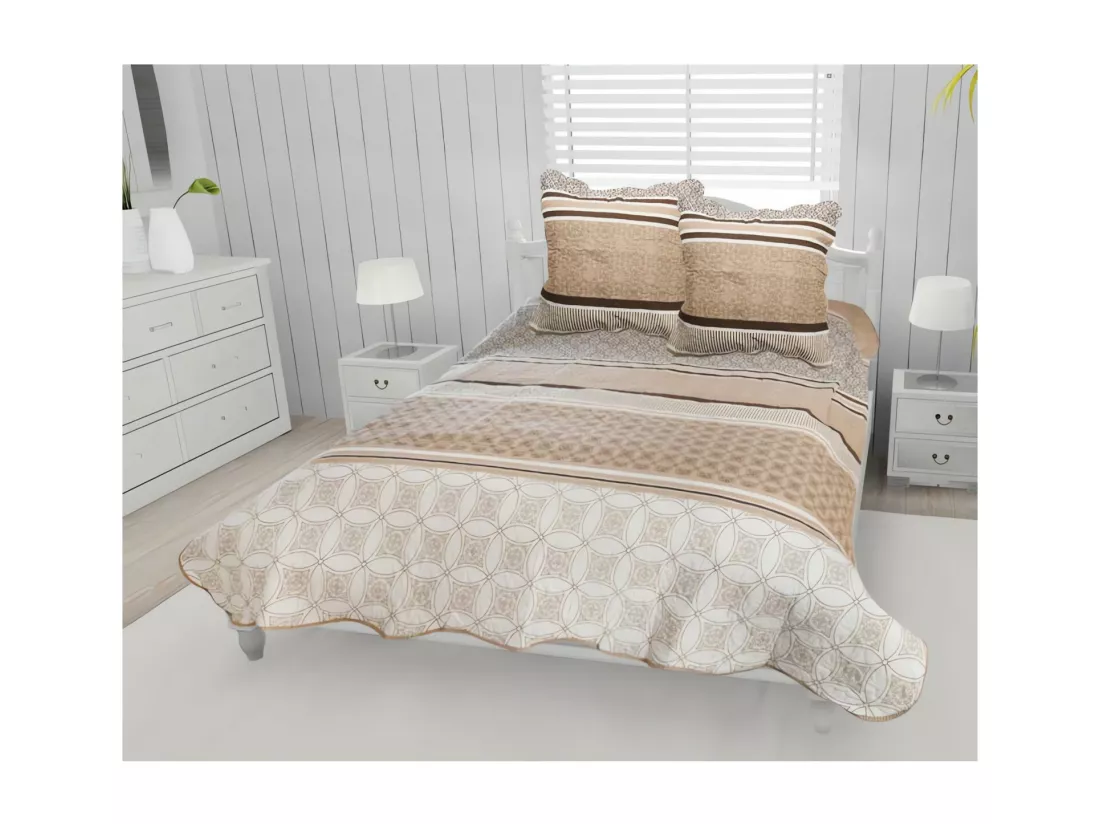 Couvre lit boutis coton 220x240 cm AMANDA + 2 TO avec 2 taies d'oreiller
