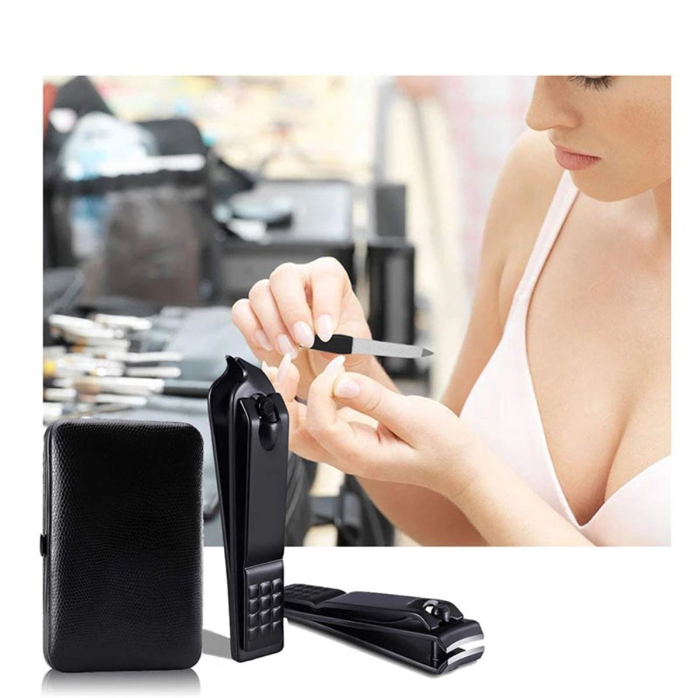 (19-tlg. Set) Pediküre Maniküre Finger Fuss Nagel Pflege-Set inkl. Leder Reise Etui - Schwarz