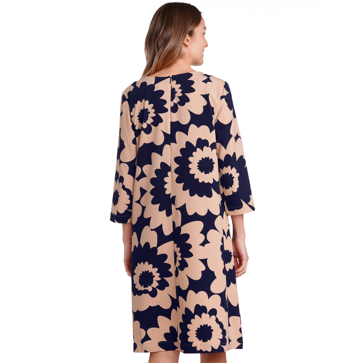 Gina Benott Damen Kleid mit Blumen-Allover beige / dunkelblau