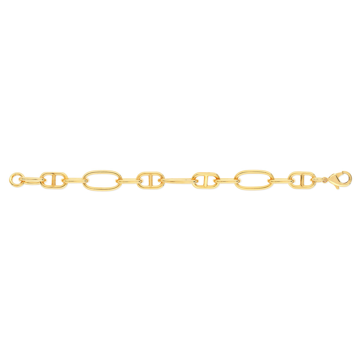 Bracelet plaqué or 20 cm maille marine alternée et maillons ronds