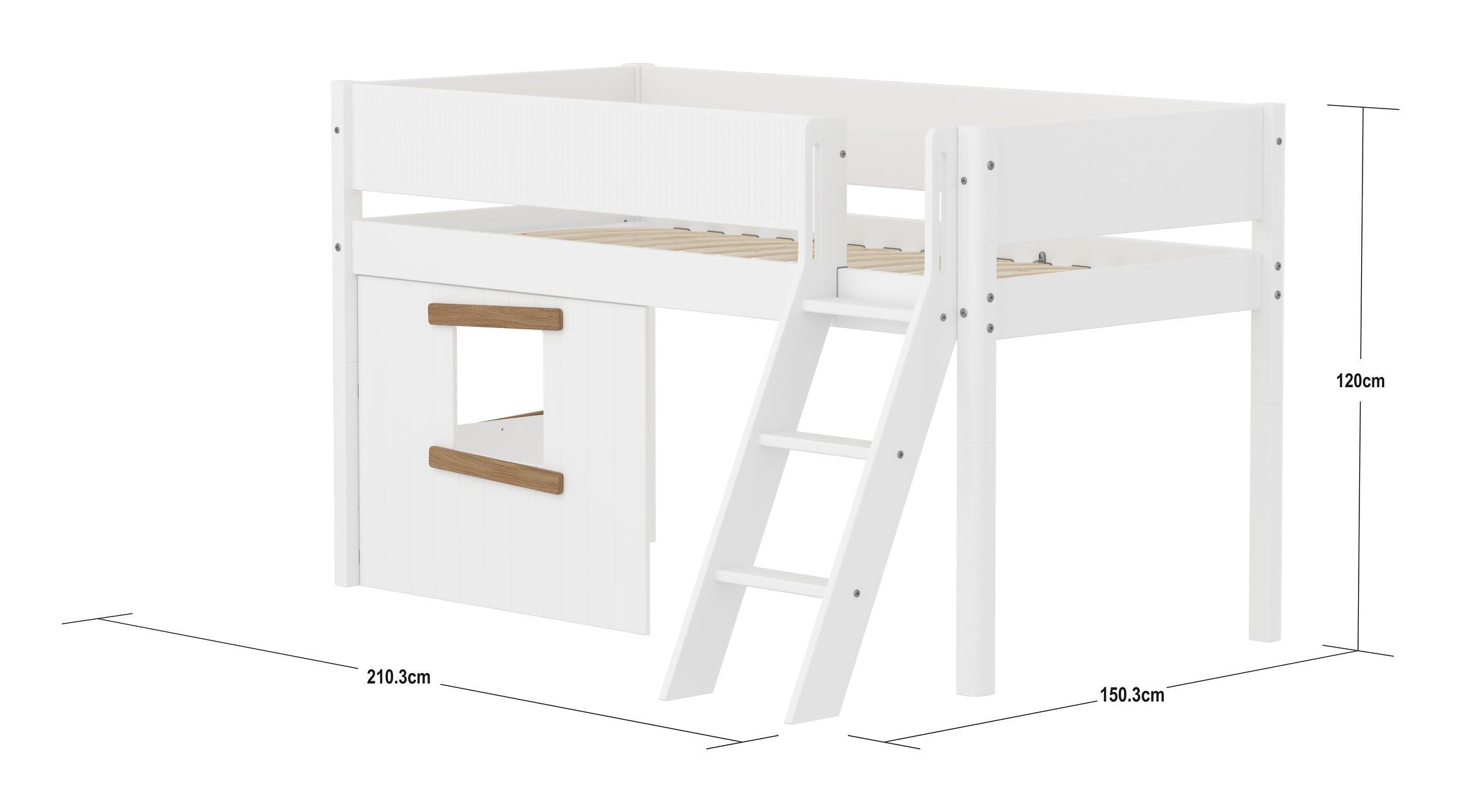 Flexa WHITE Halbhochbett mit Baumhaus - Weiss / B: 151.0 cm x T: 210.0 cm x H: 120.0 cm