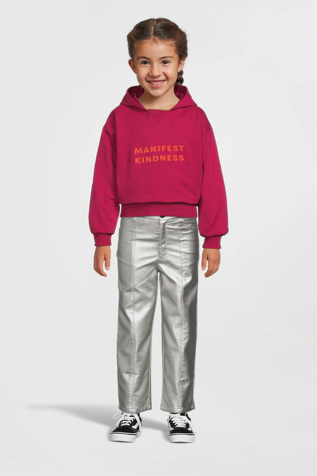 Quapi hoodie DIANNE met tekst donkerroze/oranje