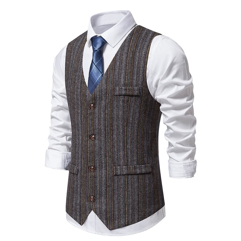 Sparrow Farm - V-hals gestreept vest met knoopjes