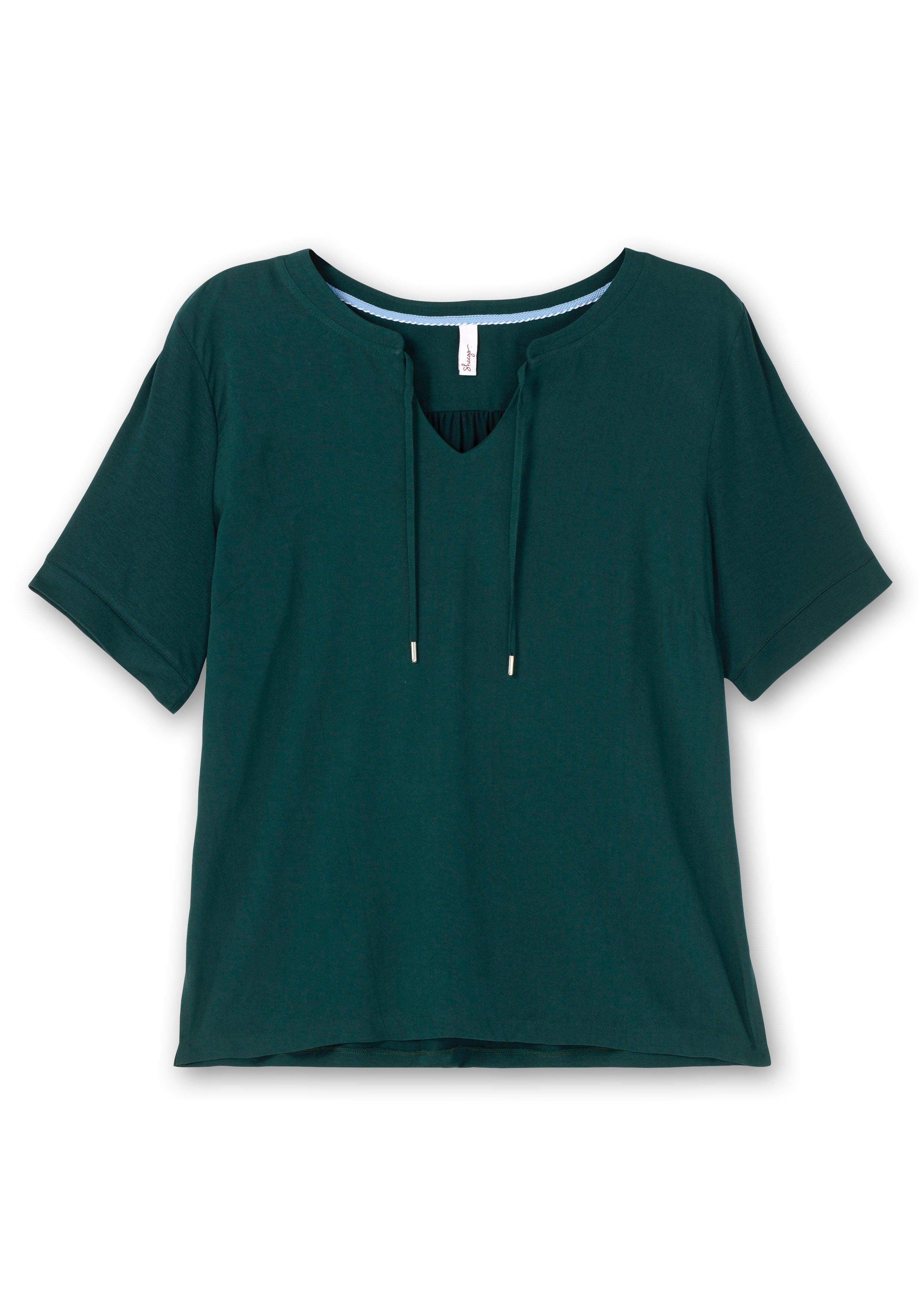 Shirt im Material-Mix, mit Bindeband am Ausschnitt
