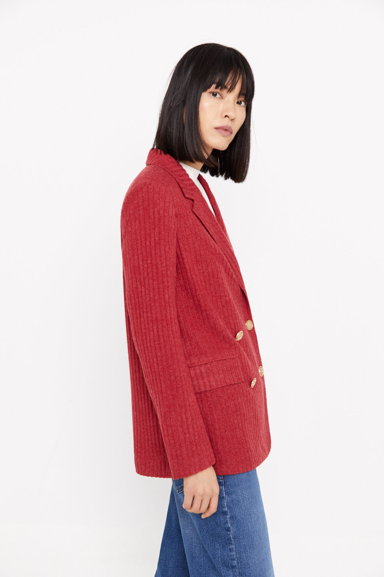 Blazer de malha com abotoamento duplo