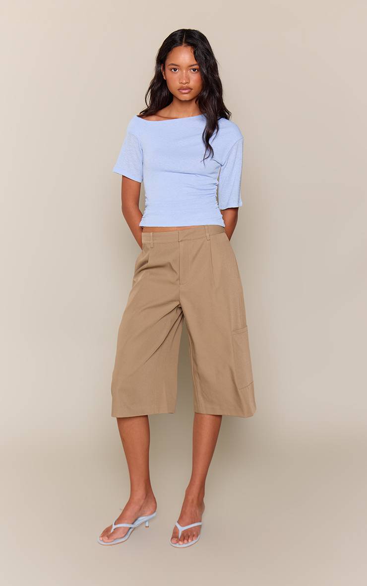 Kaki Short Long Tissé Ajusté Avec Détail De Poche