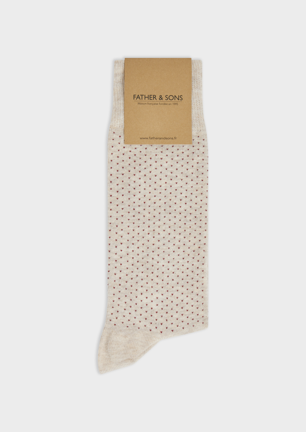 Chaussettes en coton mélangé sable à pois bordeaux