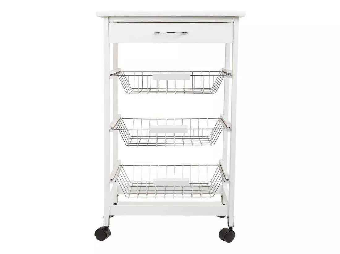 Chariot de cuisine en pin et blanc dm