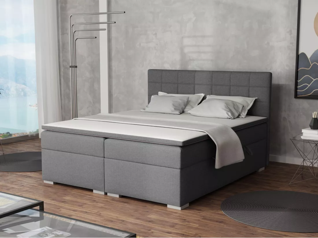 LIT BOXSPRING avec rangements pour la literie Torland, 160x200 cm, Jasmine 90 (Gris clair)